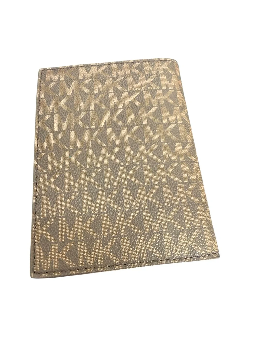 Michael Kors Brown MK Logo Passport Holder with Gold Accent